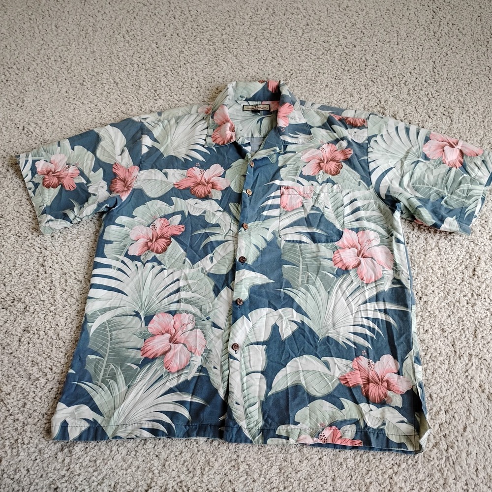 Tommy Bahama Shirt Mens 2XL Button Hawaiian Silk Loop Collar Pocket Beach Floral